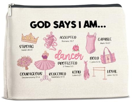 Ballerina Gift Makeup Bag for Girls, Christian Inspirational Cosmetic Pouch