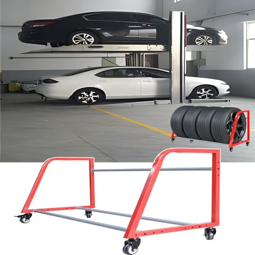Reifenständer felgenregal felgenhalter Bodenstehender Reifenwagen, robuster einstufiger rollender Reifenständer, Reifenständer für die Garage für 4 Reifen, Reifenpräsentationsständer für die Werkstatt