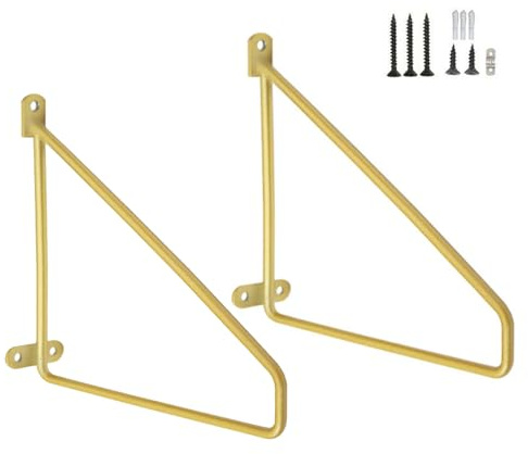 tow000ack 2 Stück Metall Regalträger,90 Grad Rechtwinklig Wandmontage Regalhalterungen,Schwerlast Regalhalter Schwebende Regalwinkel aus Eisen,Tragkraft 100 kg,mit Schrauben,Gold (25cm)