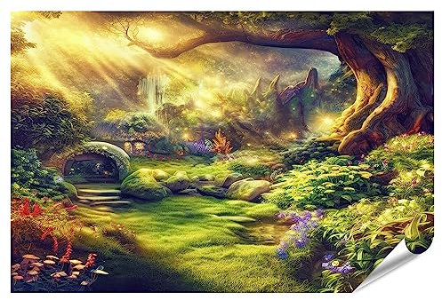 islandburner Prime Bild Poster Magisches Märchenhaftes Baumhaus Hobbit Wald Land Sonnenschein Gar Premium Bilder Fotodruck