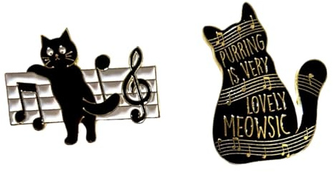 2 x Musik-Katze Anstecknadel Notenschlüssel Anstecker Violinschlüssel Brosche Musiknoten Anstecker