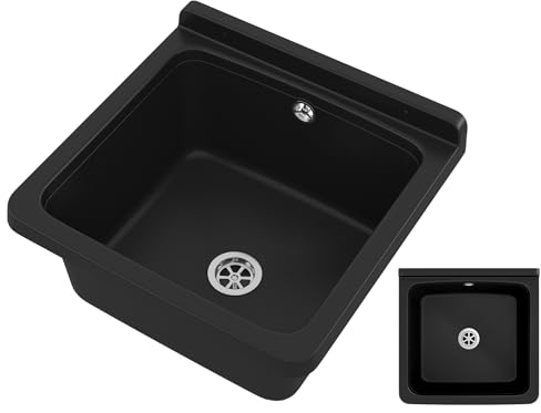 GRANITAN Lavandino da Esterno Moderno per Garage e Lavanderia - Lavatoio per Installazione Interna ed Esterna - Pilozzo da Esterno Giardino - 40x38x22,8 cm - Nero