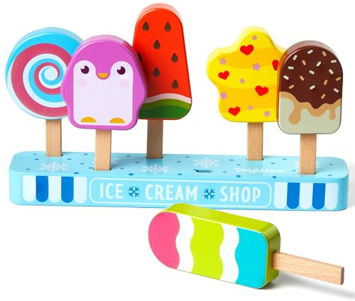 Juguete de Helado de Madera para Niños - Juguetes de Comida, Regalos para 3, 4, 5, 6 Años