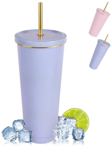 flintronic Bicchiere Termico, 750 ML/25 OZ Tazza Termica a Doppia Parete, Bicchiere in Acciaio Inossidabile, con Cannuccia e Coperchio, Tazza da Caffè, Tazza da Viaggio per Auto Ufficio, Senza BPA