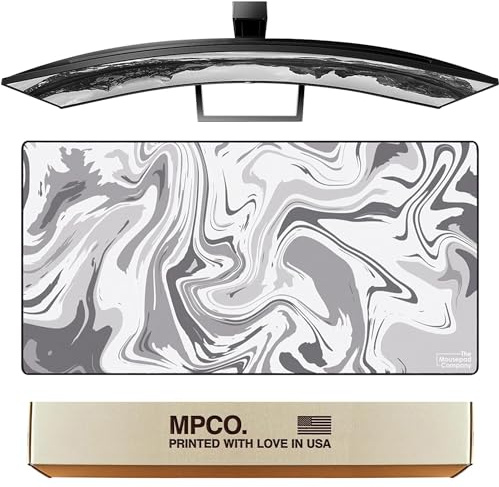 DURAGLYDE MPCO Strata Liquid White & Grey Large Size Gaming WFH Mousepad Full Desk (White & Grey, AeroGlyde Fabric (Large (36 x 17))