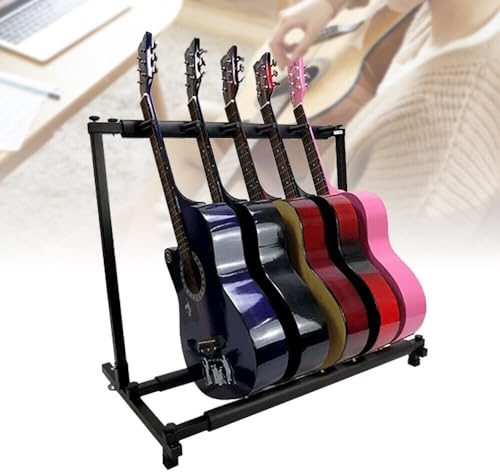 SUBKUDY 5-Fach Gitarrenständer Mehrsitziger E-Gitarre Ständer Gitarren Stativ Ständ Akustikgitarre Holz Konzertgitarre Rockstand Mehrsitziger Fünf Gitarren Stativ Ständ