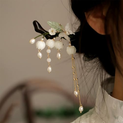 Épingle à Cheveux Vintage au Motif de Muguet, Épingle à Cheveux Ornementale Chinoise, Accessoire capillaire style japonais (Blanc)