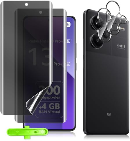 MokaZii Privacy Schutzfolie für Redmi Note 13 Pro+/13 Pro Plus, [2+2 Stück] Sichtschutzfolie und Kameraschutz Panzerfolie, Displayschutzfolie Flexibler TPU Folie für Redmi Note 13 Pro+/13 Pro Plus