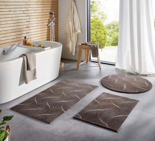 Taracarpet Badematte Homestyle rutschfest waschbar Badezimmerteppich Bad-Vorleger, WC Deko, Duschvorleger für Dusche und Badewannen sehr weich und kombinierbar Anthrazit Dühne 050x080 cm