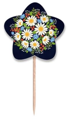 Weiße Chrysanthemen, Obstblumen, Zahnstocher, Flaggen, Sternetikett, Cupcake-Picks