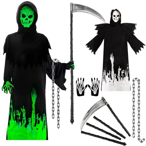 LXWINNER Sensenmann Kostüm für Kinder - Halloween Sense und Handschuhe, Scream Kostüm, Zombie Outfit für Jungen Mit Sense - Für Karneval, Fasching, Mottoparty