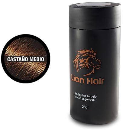 LION HAIR. Fibras Capilares 28gr. Multiplica tu pelo en 30 segundos. Densificador de cabello. Microfibras de algodón para hombre y mujer. (Medium Brown (castaño medio))