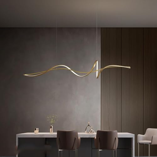 LED Dimmbare Pendelleuchte Esstisch Moderne Hängelampe Spiral Design Hängeleuchte Esszimmer Esstischlampe mit Fernbedienung Esszimmerlampe für Wohnzimmer Küche Büro Hängend Lampe (Gold, L100cm)