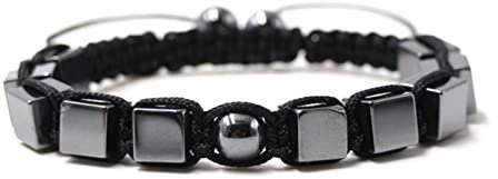 SHGDAIO Natursteinarmbänder, geflochtenes schwarzes Magnetarmband, verstellbare Armbänder für Männer, 18 cm