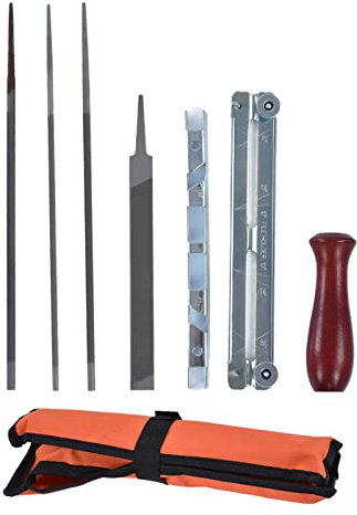 Respicefinem 8 Stücke Kettensäge Spitzer Datei Set Mit Legierung Stahl Und Pappelholz Griff 5/32 3/16in 7/32 Dateien Quick Release Guide Tiefe Gauge Und Aufbewahrungstasche Für Ket