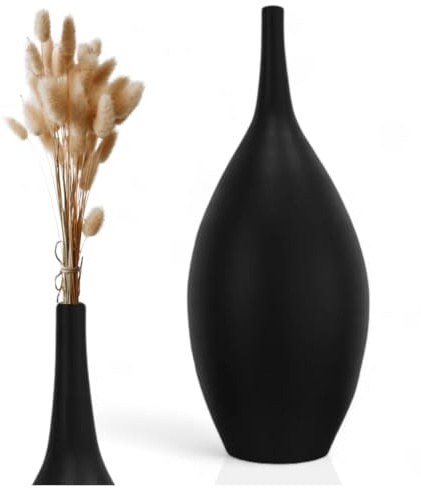 Hohe Moderne Bodenvase aus Keramik, Deko Vase für Pampasgras Trockenblumen Höhe 47 cm, Blumenvase tropfenform, Vase Dekovase (Schwarz)