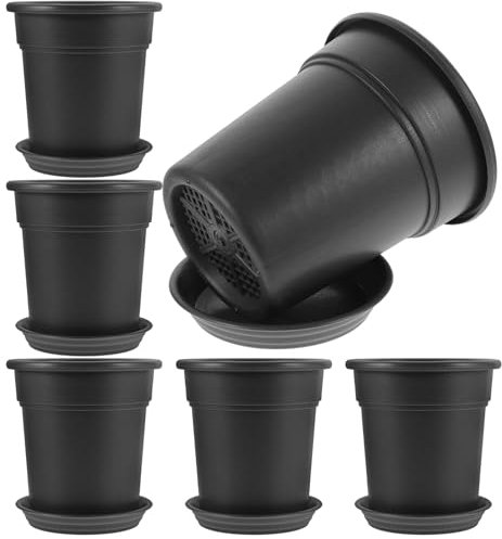 OFFSCH Lot De 6 Pots De Fleurs Et Plateaux pour Orchidées pour Drainage Intérieur Et Flux d'air Design Non Moderne pour Salon Et À Coucher