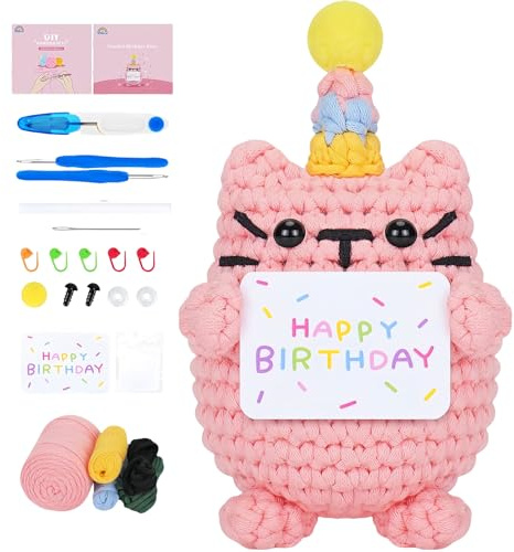 RUIOMII Katze Häkeltier Kit für Anfänger, Häkelsets für Erwachsene, Strickset mit Schritt-für-Schritt-Video-Tutorials