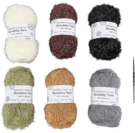 6 Rolls Scrubby Yarn Sparkle Glitter, for Crocheting Dishcloths, Hand Knitted Doll Bag with Crochet Earth Tone for Dishcloths Sparkly Yarn