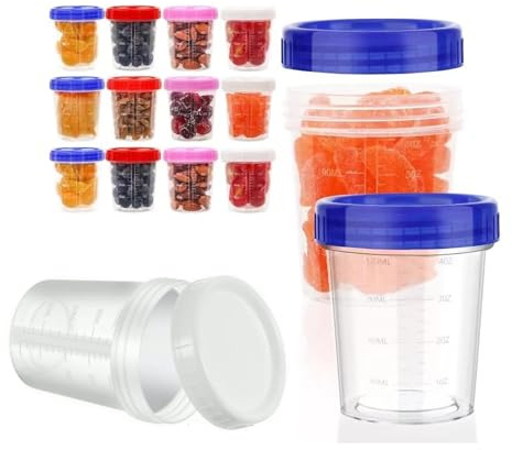 12 Piezas Envases de Plastico Pequeños con Tapa, 120 ml Contenedores de Plastico, Envases de Plástico Reutilizables,mini recipientes con escala de medición,para Alimentos, para Salsa,Yogur,Especias