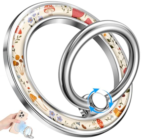 LISEVO Magnetic Phone Ring Holder with MagSafe - Magnetic Phone Grip MagSafe Ring Holder Magnet Removable Cell Phone Stand Cute Stylish Accessories for iPhone 17 16 15 14 13 12 Series, Mushroom Floral
