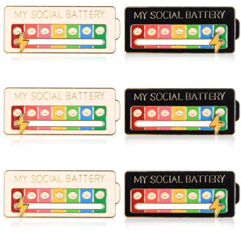 6 Stück My Social Battery Pins,7 Tage Interaktive Stimmungsnadeln | Brosche für Soziale Stimmung,Lustige Soziale Batterie-pins,Emotionale Emaille-Pins als Anstecker