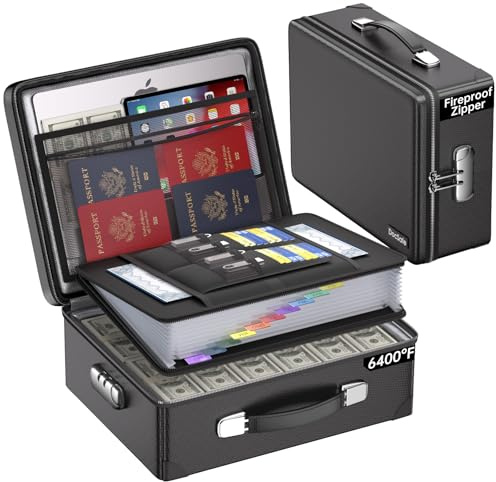 DocSafe 6400°F Feuerfeste Dokumententasche mit Schloss,13 Fächer | HartschaleDokumentenbox,Aufbewahrungsbox,Tragbare,Dokumentenaufbewahrung für Wichtige A4 Dokumente 42 x 32 x 13 cm