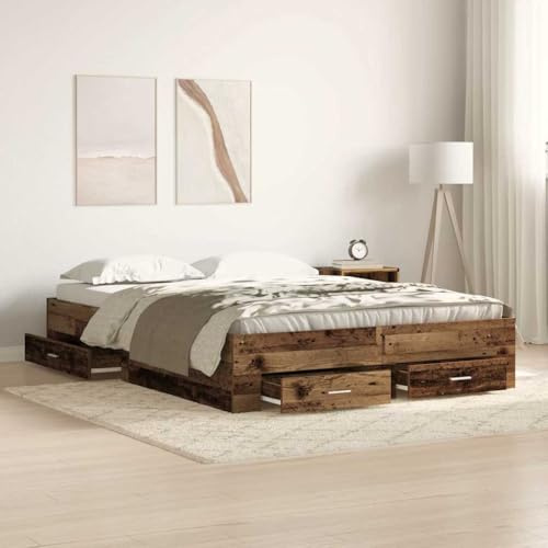 vidaXL Estructura de Cama con cajón Madera Vieja 135 x 190 cm, Base de Cama Moderna y Minimalista, diseño Rectangular, Madera ingeniera, solución Que Ahorra Espacio
