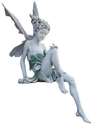 Gartenfeefiguren – Wunderliche Außendekoration aus Kunstharz mit handgemaltem Formdesign und ganzjährigen Farben für magische Vogeltränke Mit Stab Rost (White, One Size)