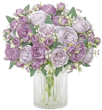 SOMYTING Artificial Flowers, Faux Peony Bouquet 4 Bundles Silk Peonies Bouquets Fake Peonies for Wedding Party Centerpiece Table Home Decor (Mixed purple)
