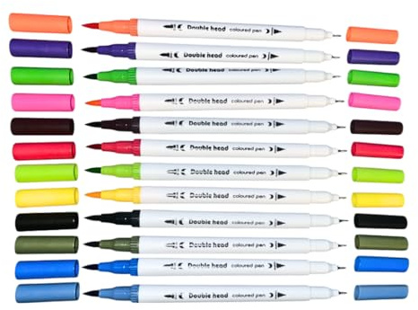 Filzstifte Dicke und Dünne – Doppelfasermaler 12 Farben, Brush Pens & Fineliner, Wasserbasierte Marker für Handlettering, Skizzen, Bullet Journal, Malen, Zeichnen, Basteln – TEMMIA