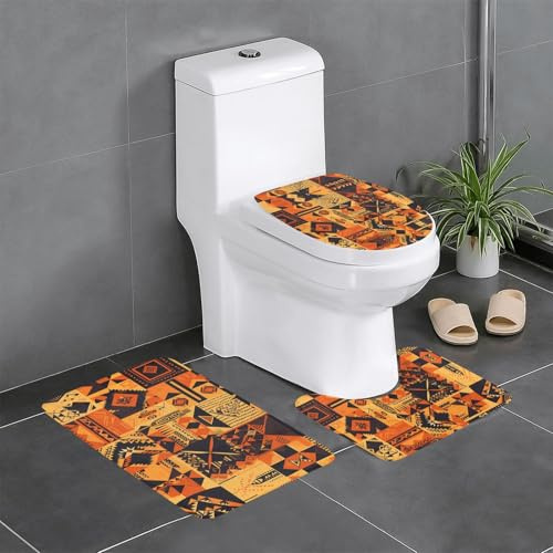 HYTTER Lot de 3 tapis de sol antidérapants de style africain en patchwork imprimé en forme de U, fermement fixé, absorbant et durable, épais et confortable