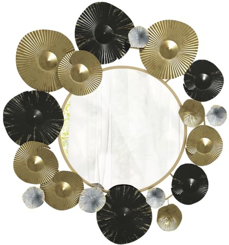 HOMCOM Espejo Decorativo de Pared, Metálico, 84x84 cm, Dorado y Negro | Adorno de Pared, con Espejo Decorativo, para Salón, Dormitorio, Pasillo