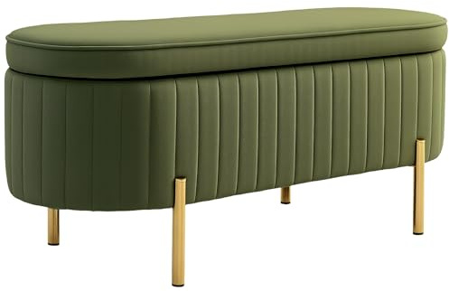 HOMCOM Banc de Rangement, Bout de lit en Velours, Coffre de Rangement avec Couvercle, Pieds en métal, capacité 72 L, jusqu'à 220 kg, Banquette pour Salon, Chambre, entrée, 108x44x43,5cm, Vert foncé
