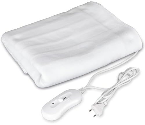 Elektrische Heizdecke 150x80 cm – 3 Heizstufen, 60W – Kuschelige Wärme aus Microfleece – Überhitzungsschutz & Energiesparend – Wärmedecke für Bett & Sofa mit Schlaufen