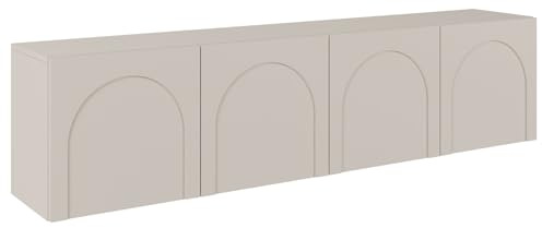 Selsey TV-Lowboard 200 cm Breite Minimalistische Fronten mit Bogenfräsungen 4 Geschlossene Fächer Farbe Kaschmir Robuste Spanplatte Tip-On Öffnung Ideal für Wohnräume