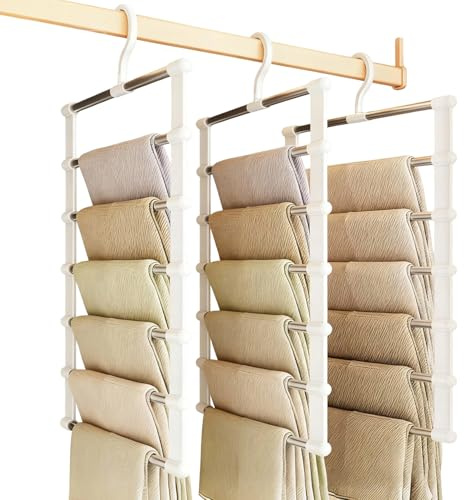 3 Pack Trouser Hangers, Non-Slip Hangers for Clothes Space Savers, Trouser Space Saving Hangers, Scarf Hanger for Clothes, Jeans, Trousers, Tie, Scarf and Towel