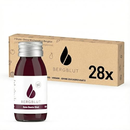 Bergblut Bio Rote Beete Shot Box – 28 x 60 ml Rote Beete Saft Bio | Fruchtiger Rote Beete Shot mit Orange & Grapefruit | Vegan & ohne Zuckerzusatz