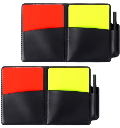 TIESOME 2 juegos de tarjetas de árbitro de fútbol, tarjetas rojas y amarillas con funda de cuero, papeles de grabación y bolígrafo, kit de accesorios de árbitro para voleibol, fútbol, béisbol, rugby