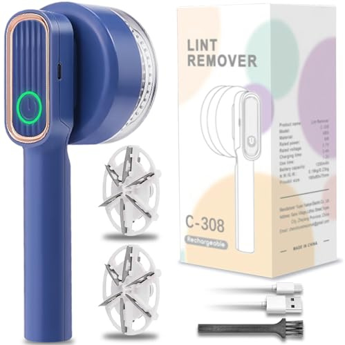 Lint Remover, Fabric Shaver Electric Bobble Remover for Clothes, USB Charging Fluff Remover Sweater Shaver with 2 Replacement Heads for Clothes Fabric (Blue)