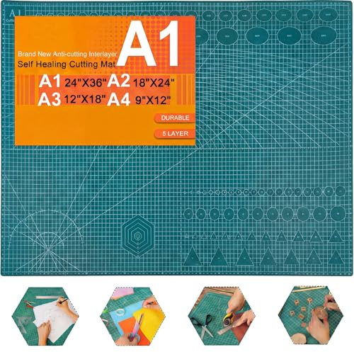THMINS Self-Healing Sewing Mat,24×36,5-Ply Double-Sided Rotating Cutting Mat for Precision Sewing, Fabric Cutting, Crafts and Scrapbooking,A4,Green