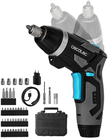 Cecotec Destornillador a Batería Compacto PowerGyro 4000 Flash. Convertible 2in1, 3,6V 1500mAh, Carga USB-C, 230rpm, Par de Apriete 6Nm Regulable, Giro Bidireccional, Incluye Puntas y Llaves de Vaso