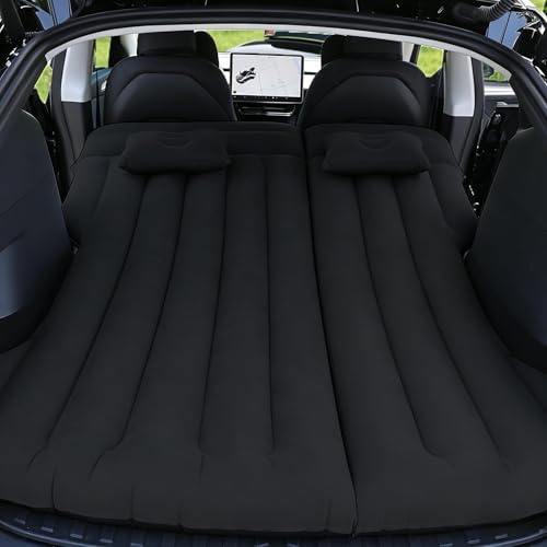 Canareen luftmadrass för bil, uppblåsbar madrass för modell Y SUV husbil, bilmadrass tjockare med 2 kuddar (Black)