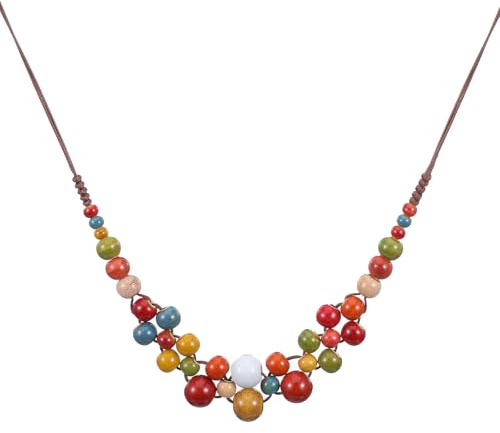 Larrel boho-halsband, färgglada keramiska pärlor pärlhalsband vintage halsband med keramiska pärlor sommar boho hippie smycken bohemiskt mode uttalande kedja smycken gåva till Thanksgiving jul