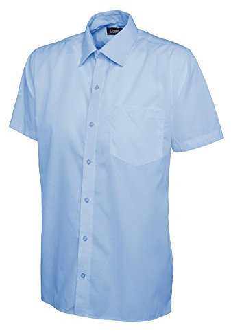 247-Clothing Mens Classic Short Sleeve Shirt Poplin Office Casual Easy Care Colours (14.5 Collar, Light Blue)