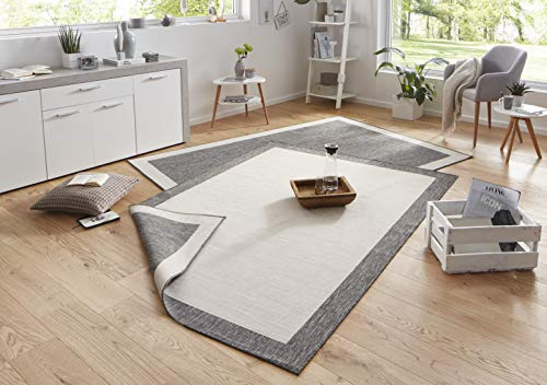 NORTHRUGS In- und Outdoor Teppich Panama 160x230cm - Wendeteppich Wetterfest Modernes Uni Design mit Bordüre Läufer für Balkon Terrasse Garten Wintergarten Wohnzimmerteppich Wasserfest in Grau Creme