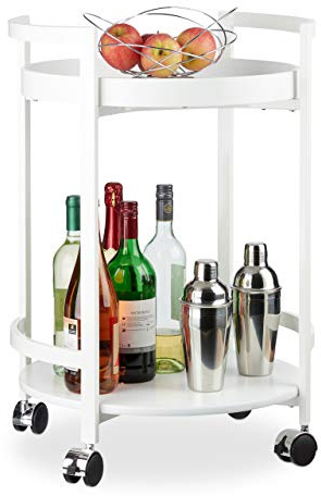 Relaxdays Carrellino da Servizio, Carrello da Portata, da Bar, Rotondo, 2 Ripiani, con Vassoio, Legno curvato, Bianco, 71 x 50 x 46 cm