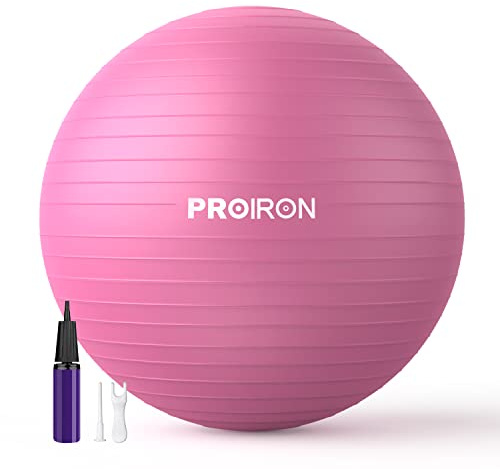 PROIRON Balles d'exercices Fitness Très épais, 55CM 65CM 75CM Balle Gymnastique, Swiss Ball, Ballon de Gym avec Pompe Rapide, Anti-éclatement et Anti-dérapant Yoga Ball, Rose 55CM