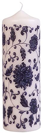 momentissimo Vintage Design Kerze Blue Flowers - Motivkerze in Blau, Geschenkidee zum Geburtstag, Muttertag, 58h Lange Brenndauer, RAL-Gütezeichen, 22 cm groß