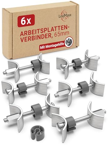LouMaxx Arbeitsplattenverbinder 65mm, 6er Set - Möbelverbinder - Plattenverbinder - Sichere und stabile Lösung zum Arbeitsplatten verbinden